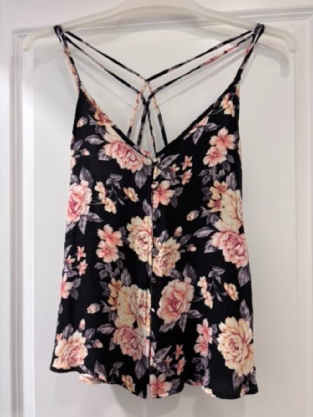 American Eagle Outfitters Black Tropical Floral Spaghetti Strap Top